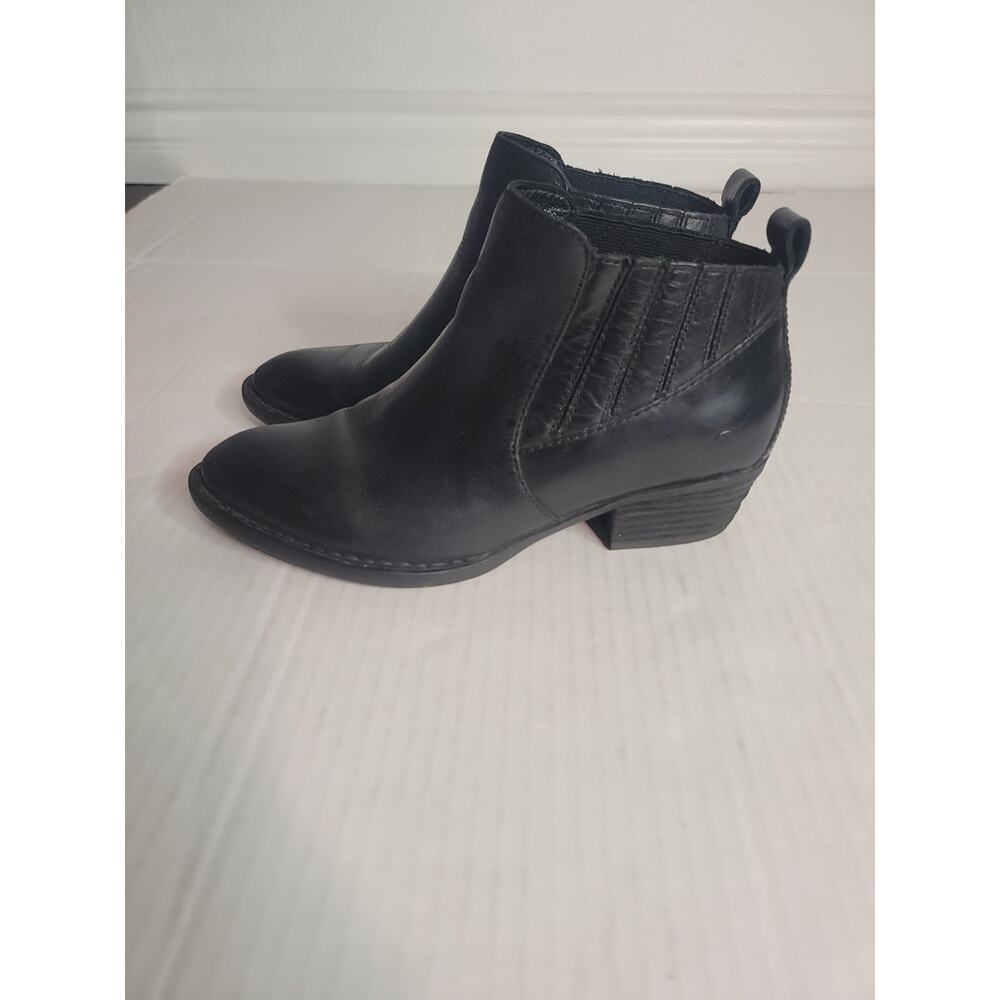 Born Beebe Boots Pull On Booties BLACK Leather Ankle Gore Womens 8M EXC F29403